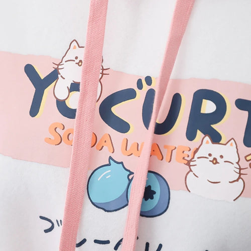 Load image into Gallery viewer, Kawaii Cat Print Women Hoodies Spring Long Sleeve Drawstring Cotton Hooded Sweatshirt Female Harajuku Cute Pullover Tops
