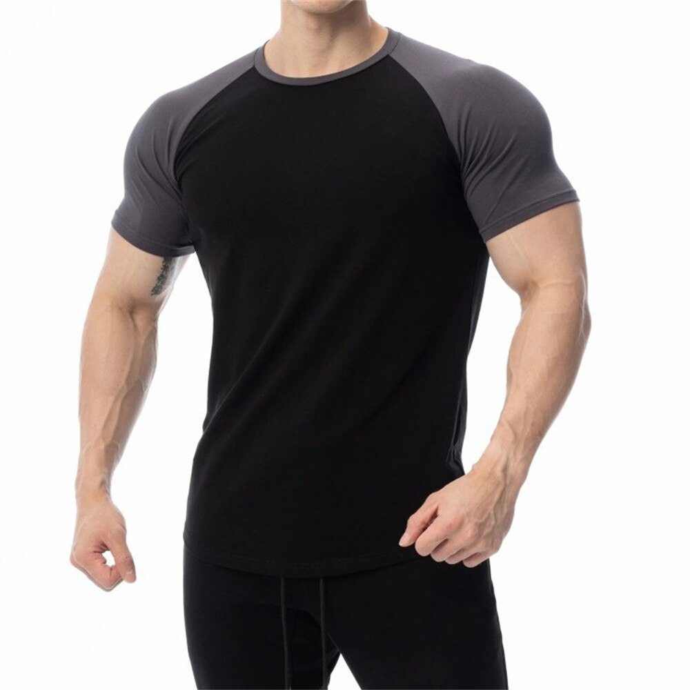 White Cotton Bodybuilding T-shirt Men Short Sleeve Casual Skinny Tees Tops Male Summer Gym Fitness Training Patchwork Clothing