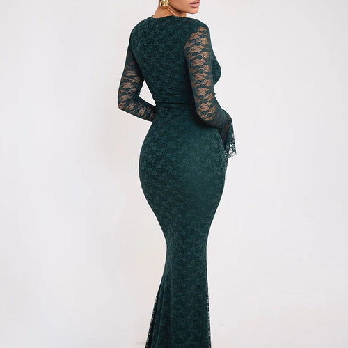Load image into Gallery viewer, Elegant Lace Long Sleeve Sexy Maxi Dress For Women Fashion Deep V Neck Bodycon Party Club Sexy Long Dress Fashion
