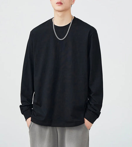 Men's Long Sleeved T-shirt Round Neck Solid Color Pullover Casual Top New Spring Loose Fashion Trend 2025 Male 9W1316