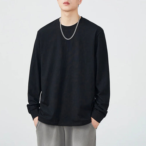 Load image into Gallery viewer, Men's Long Sleeved T-shirt Round Neck Solid Color Pullover Casual Top New Spring Loose Fashion Trend 2025 Male 9W1316
