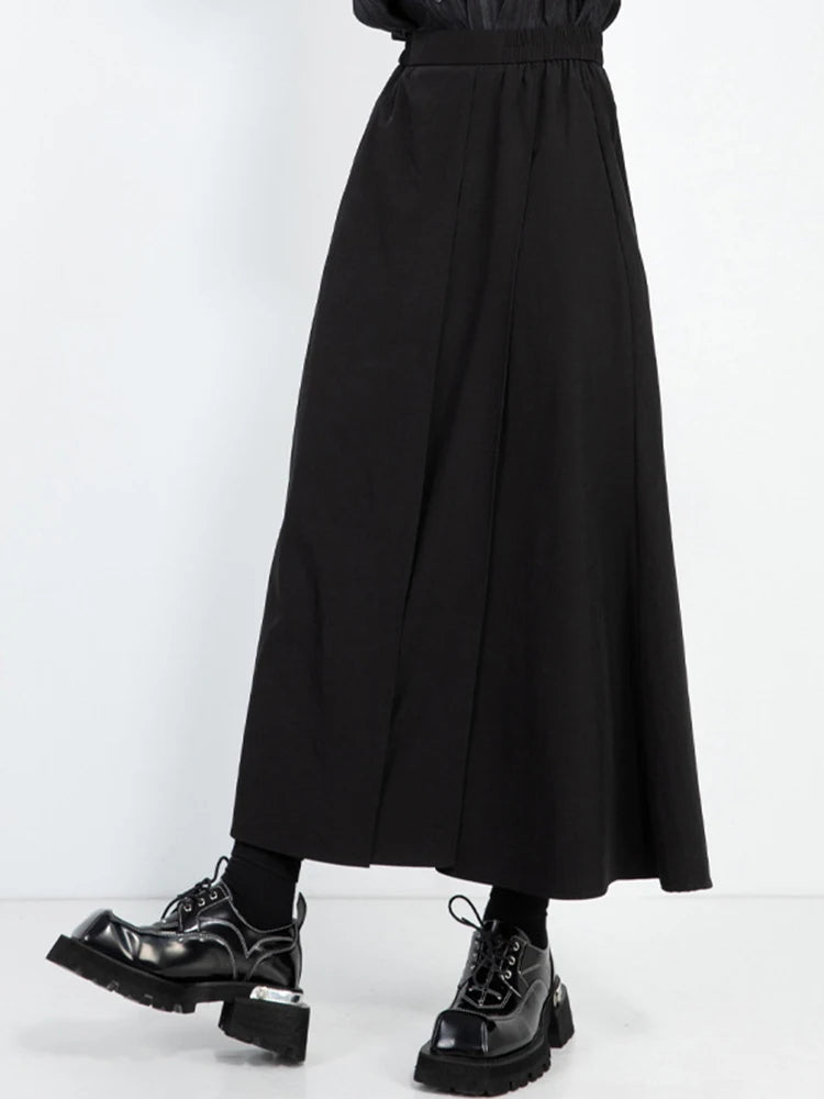 High Elastic Waist Black Irregular Pleated Long Wide Leg Pants New Trousers Women Fashion Tide Spring Autumn 2025 1DJ0963