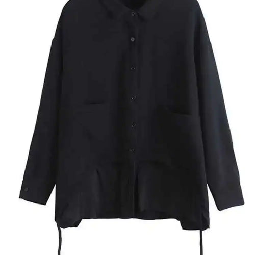 Load image into Gallery viewer, Women Drawstring Big Size Fake Two Blouse New Lapel Long Sleeve Loose Fit Shirt Fashion Tide Spring Autumn 2025 1DD0160
