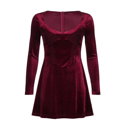 Load image into Gallery viewer, Fashion Elegant Velour Party Dress Long Sleeve A-Line Solid Basic Clubwear Prom Autumn Dress Women Slim V-Neck Clothe
