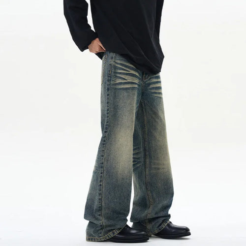 Load image into Gallery viewer, Men's Jeans Nostalgic Washed Cat Beard Design New American Style Straight Leg Gradient Color Tide Male Trousers 9W2025
