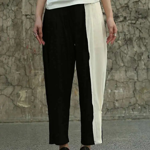 Load image into Gallery viewer, High Waist Black Color-block Drawstring Long Pants New Loose Fit Trousers Women Fashion Tide Spring Autumn 2025 1DF7980
