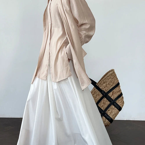 Load image into Gallery viewer, Women Apricot Irregular Cross Big Size Blouse New Stand Collar Long Sleeve Shirt Fashion Tide Spring Autumn 2025 1DJ1690
