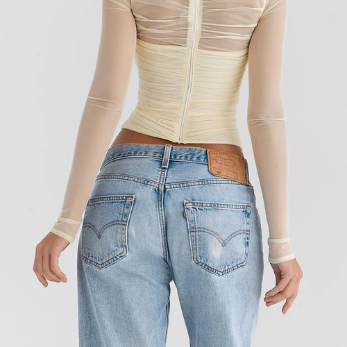 Load image into Gallery viewer, Sheer Mesh Long Sleeve Sexy T-shirt Women 2023 Autumn New V Neck Zipper Layered Skinny Club Party Sexy Tops
