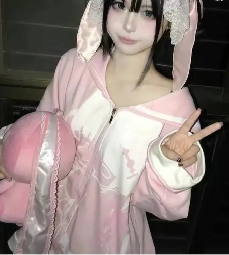 Anime Hoodie Women's Clothing Sailor Collar Thicked Cat Print Zipper Sweatshirts Coat Y2k Tops Casual Fashion Loose Cute Hoodies