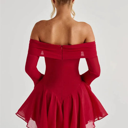 Load image into Gallery viewer, Strapless Long Flare Sleeve Sexy Mini Dress For Women Robe Off-shoulder Backless High Waist A-line Club Party Dress
