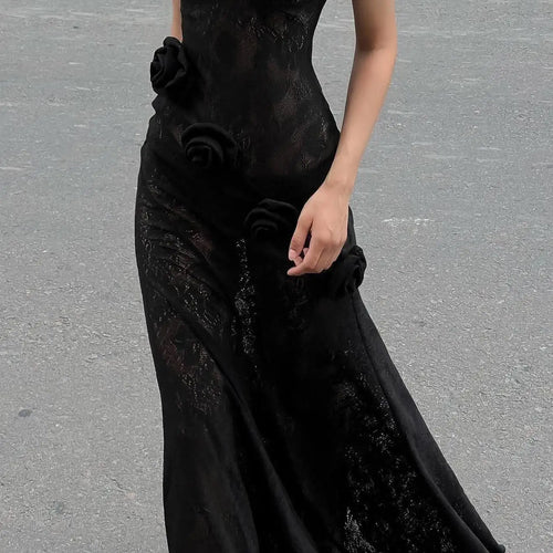 Load image into Gallery viewer, Elegant Lace Patchwork Bodycon Party Evening Dress Women Sexy Strapless 3D Flower Slim Backless Dress Autumn/winter 2025
