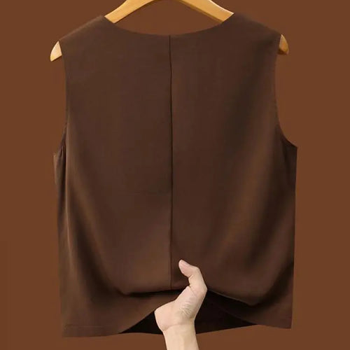 Load image into Gallery viewer, Women Summer Black White Festival Tank Tops Casual Brown Beige Lady V-neck Sleeveless Versatile Short Vest Clothing Simplicity
