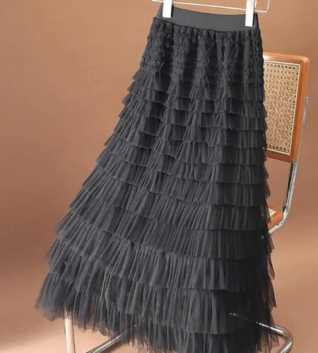 Women Vintage Fashion 2025 New Solid Mesh High Waist Vacation Long Skirt Spring Summer Elegant Party Cake Skirt Streetwear trend