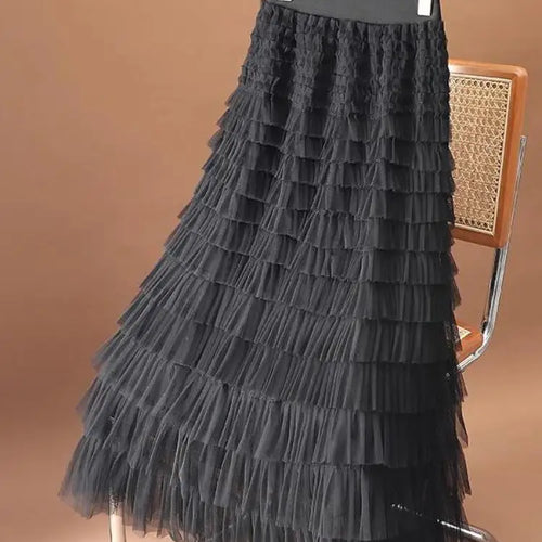 Load image into Gallery viewer, Women Vintage Fashion 2025 New Solid Mesh High Waist Vacation Long Skirt Spring Summer Elegant Party Cake Skirt Streetwear trend
