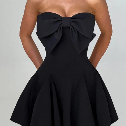 Load image into Gallery viewer, Bow Strapless Backless Sexy Mini Dress For Women Robe Fashion Solid Off-shoulder Sleeveless A-line Club Dress Vestido
