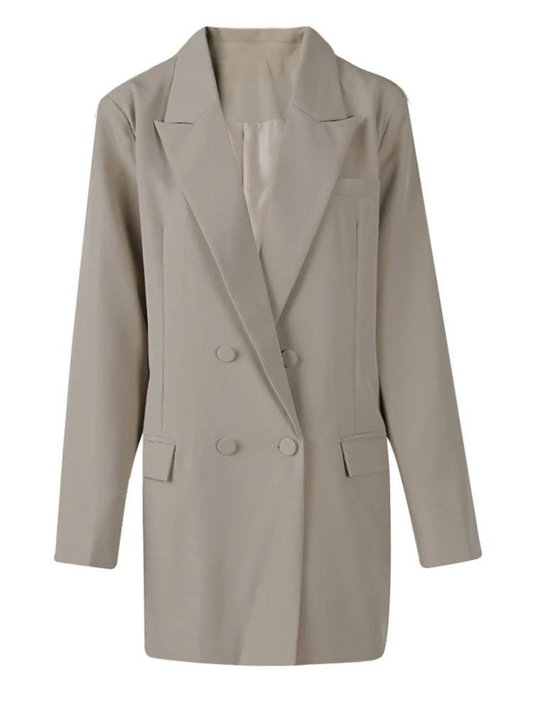 Big Size Khaki Long Blazer Wide Leg Pants Two Piece Suit New Lapel Long Sleeve Women Fashion Tide Spring Autumn 2025