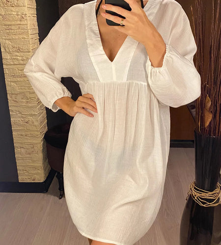 Sexy Long Sleeve V Neck Backless Cotton Tunic Beach Cover Up Cover-ups Beach Dress Beach Wear Beachwear Female Women V5032