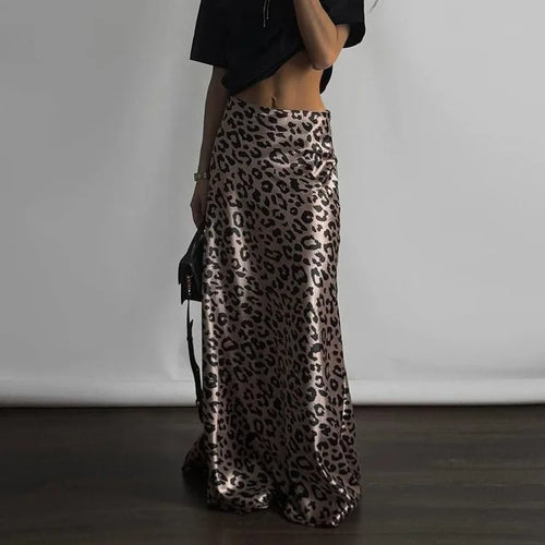 Load image into Gallery viewer, Satin Leopard Print Long Skirt Women Fashion High Waist Maxi Fishtail Skirt Ladies Fashion With Zipper Sexy Skirts
