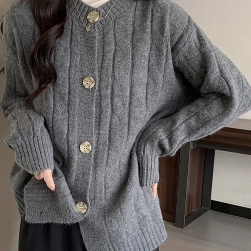 Load image into Gallery viewer, Vintage Knitwear Women&#39;s Sweaters Autumn Winter Japanese Style Loose Long Sleeve Thickened Gray Cardigan Sweater Coat
