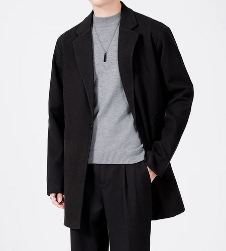 Men's British Woolen Coat Single Breasted Solid Color Thickened Spring Korean Handsome Cool Casual Trendy 2025 9W1328