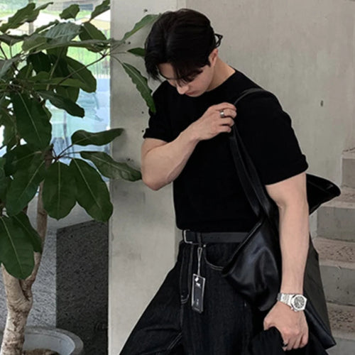 Load image into Gallery viewer, Korean Style Men&#39;s T-shirts Casual Kintting Round Collar Short Sleeve Male Loose Tops Simple Summer Menwear 9C6659
