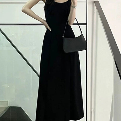 Load image into Gallery viewer, Pure Color Spaghetti Strap Women&#39;s Dresses French Style Black Sleeveless Fashion Female Maxi Dress Summer Office Ladies
