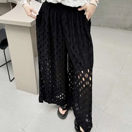Load image into Gallery viewer, High Elastic Waist Black Lace Hollow Out Long Wide Leg Pants New Trousers Women Fashion Tide Spring Autumn 2025 1DH5969
