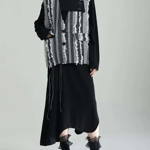 Load image into Gallery viewer, Women Black Topstitched Long Big Size Dress New Turtleneck Long Sleeve Loose Fit Fashion Tide Spring Autumn 2025 1DF3239
