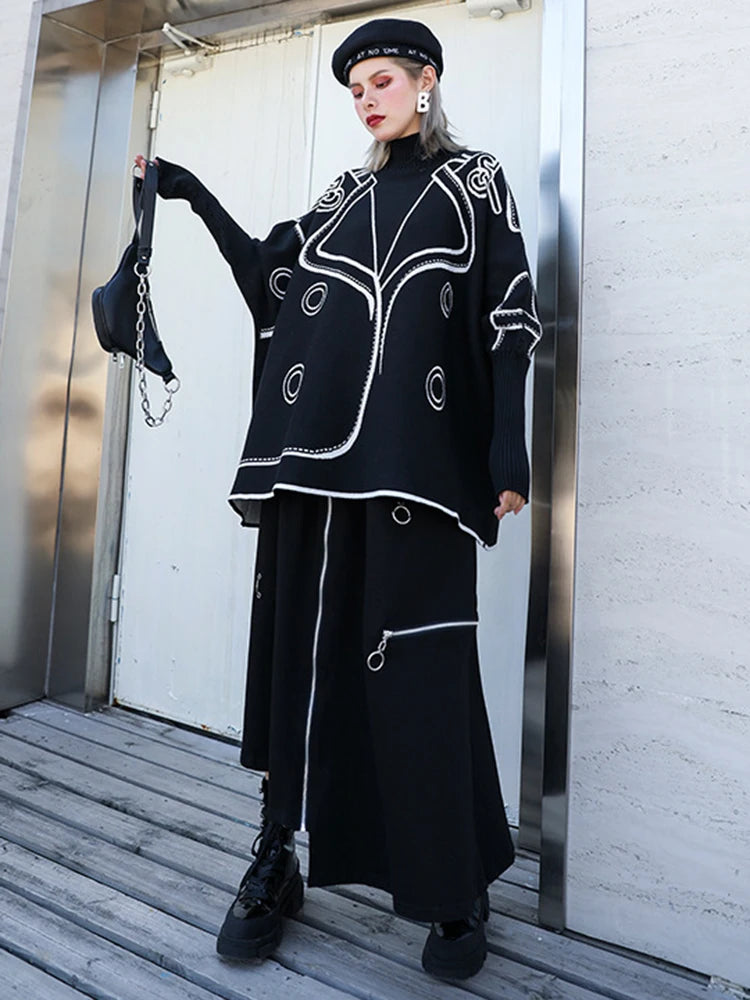 Both Side Wear Big Size Knitting Sweater Turtleneck Long Sleeve Women Pullovers New Fashion Autumn Winter 2025 1DE3629