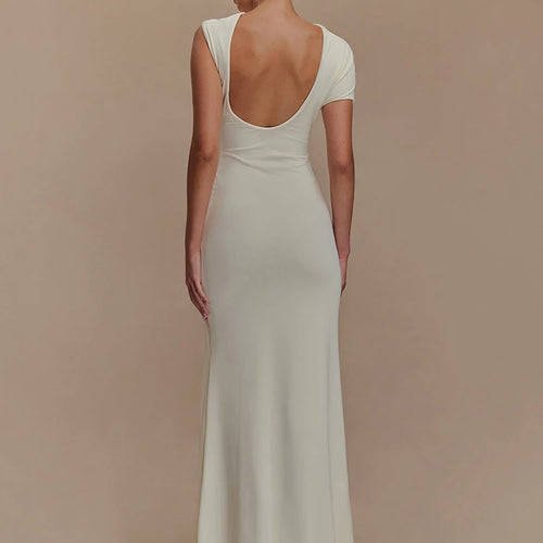 Load image into Gallery viewer, Hollow Out Gold Clasp Sexy Maxi Dress For Women Gown Solid Sleeveless Backless Ruched Bodycon Club Long Dress Elegant
