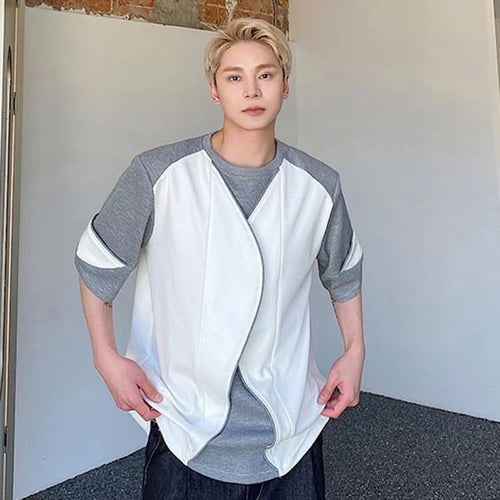 Load image into Gallery viewer, Round Neck Short Sleeve Men&#39;s T-shirt Summer Korean Contrast Color Fake Two-piece Personality Male Top Summer Trendy 9C5522
