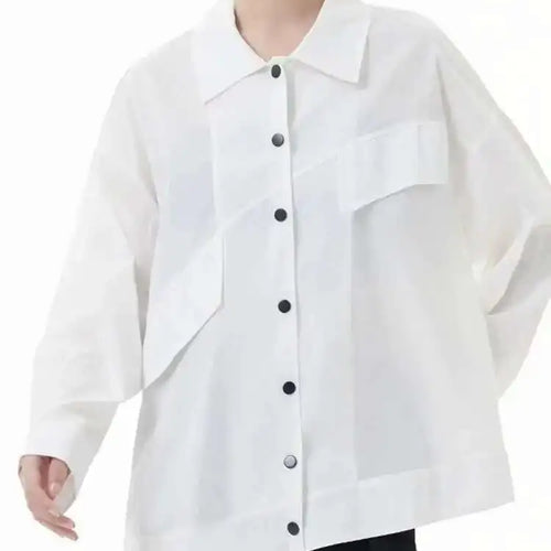 Load image into Gallery viewer, Women Blue Big Size Irregular Casual Blouse New Lapel Long Sleeve Loose Fit Shirt Fashion Tide Spring Autumn 2025 1DH3555
