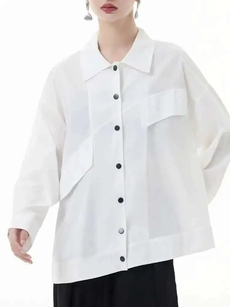 Women Blue Big Size Irregular Casual Blouse New Lapel Long Sleeve Loose Fit Shirt Fashion Tide Spring Autumn 2025 1DH3555