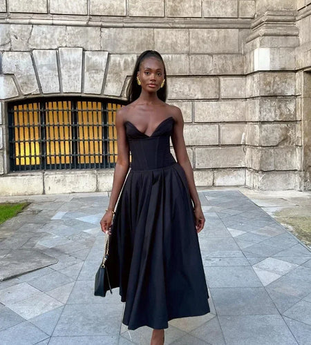 Black Elegant Wedding Events Dress Sexy Strapless Corset Dress Midi Christmas Party Dresses for Women Clothing 2023