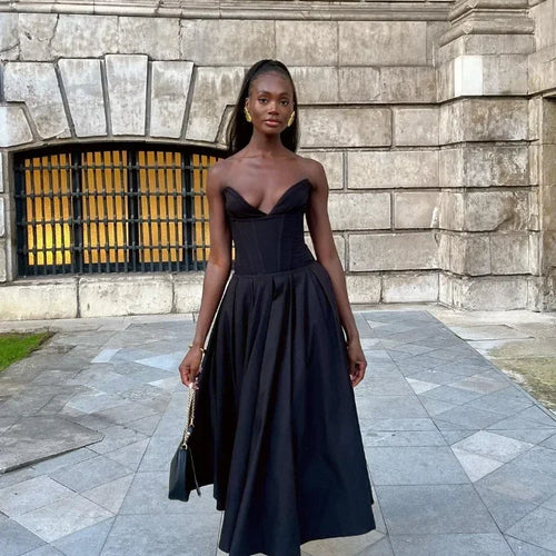 Load image into Gallery viewer, Black Elegant Wedding Events Dress Sexy Strapless Corset Dress Midi Christmas Party Dresses for Women Clothing 2023

