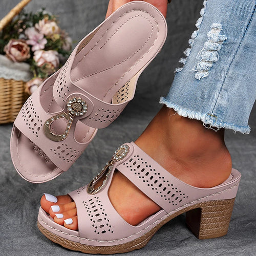 Load image into Gallery viewer, Women&#39;s Sandals Peep Toe Heels Sandals For Summer Shoes Woman Heeled Slippers Summer Footwear Luxury Platform Sandalias Mujer
