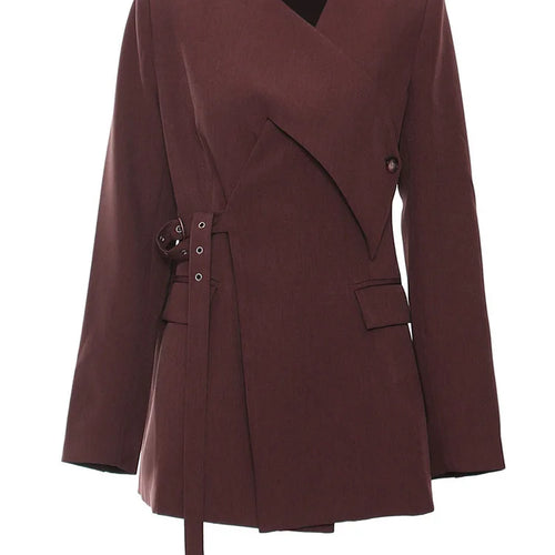 Load image into Gallery viewer, Women Wine Red Cross Irregular Elegant Blazer New V-neck Long Sleeve Jacket Fashion Tide Spring Autumn 2025 1DH7482
