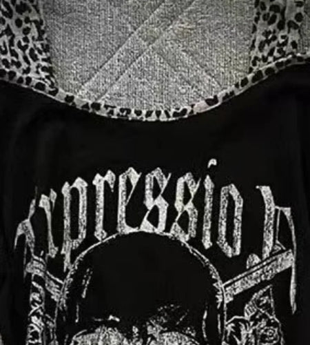 Y2k Aesthetics Irregular Leopard Patchwork Vintage T-shirt Streetwear Skull Printing Tshirt Harajuku Slim Fit Fairy Grunge Tops