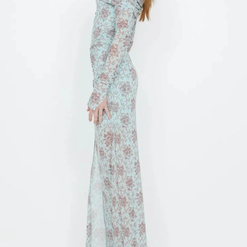 Load image into Gallery viewer, Hit Color Printing Slimming Dresses For Women Slash Neck Long Sleeve High Waist Temperament Dress Female Fashion
