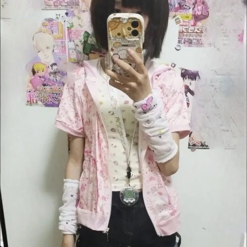 Load image into Gallery viewer, Japanese Kawaii Cartoon Printing Coat 2025 Women Caual Loose Cute Hooded Jacket Y2k Aesthetic Girls Sweet Grunge Summer Outwear
