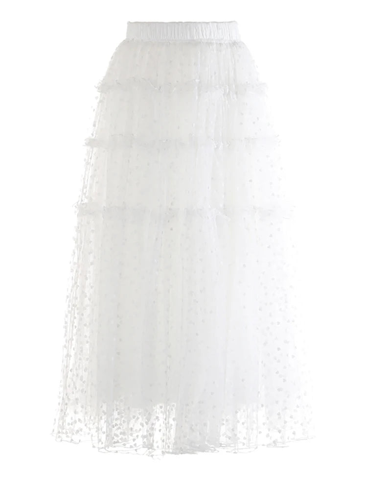 High Elastic Waist Green Dot Mesh Elegant Ball Gown Half-body Skirt Women Fashion Tide New Spring Autumn 2025 1DJ1173