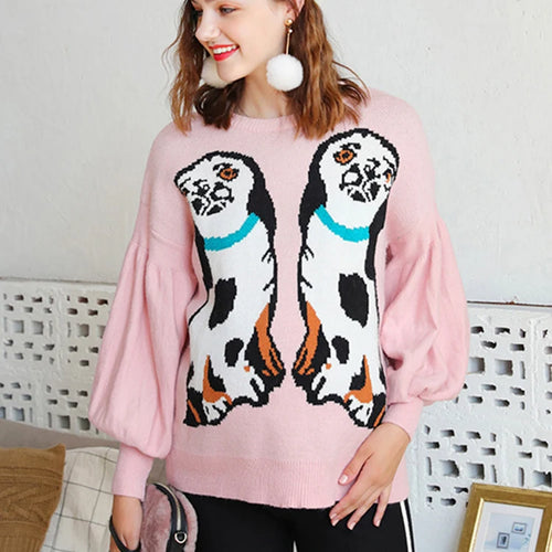 Load image into Gallery viewer, Fall Winter Maternity Nursing Sweaters Pregnant Women Lantern Sleeve Dog Animal Basic Thicken Pullovers C-045
