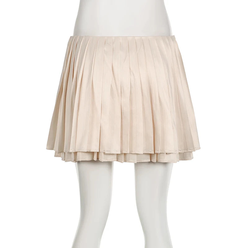 Streetwear Fashion Solid Satin Skirt Mini Solid Basic Summer Party Hottie Pleated Skirt Women Short Bottoms Harajuku