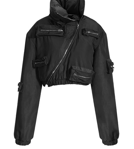 Black Thick Pocket Warm Short Jacket New Stand Collar Long Sleeve Women Coat Fashion Tide Spring Autumn 2025 7AB1999