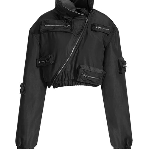 Load image into Gallery viewer, Black Thick Pocket Warm Short Jacket New Stand Collar Long Sleeve Women Coat Fashion Tide Spring Autumn 2025 7AB1999
