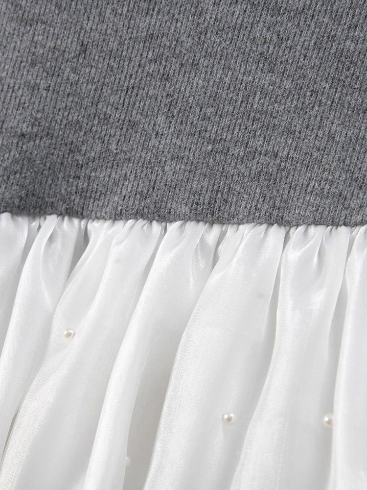 Gray Ruffles Slim Bud Sweater Round Neck Long Puff Sleeve Women Pullovers New Fashion Tide Spring Autumn 2025 1DJ1487