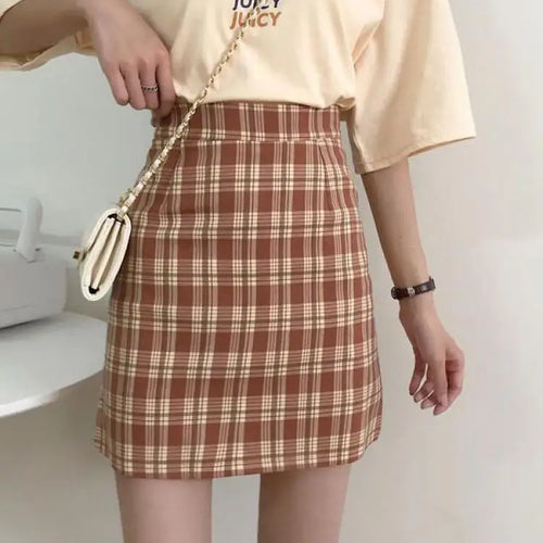 Load image into Gallery viewer, Autumn Korean Vintage Plaid Zipper A-line Short Skirt New Women Elegant High Waist Sexy Club Vacation Party Mini Half Skirt Chic
