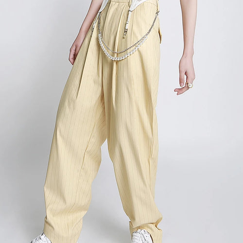 Load image into Gallery viewer, Striped Wide Leg Pants Women High Waist Irregular Cuff Long Trousers Women Casual Clothes Spring Fashion
