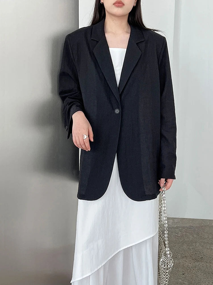 Women White Brief Elegant Thin Big Size Casual Blazer New Lapel Long Sleeve Jacket Fashion Tide Spring Autumn 2025 1DJ1086