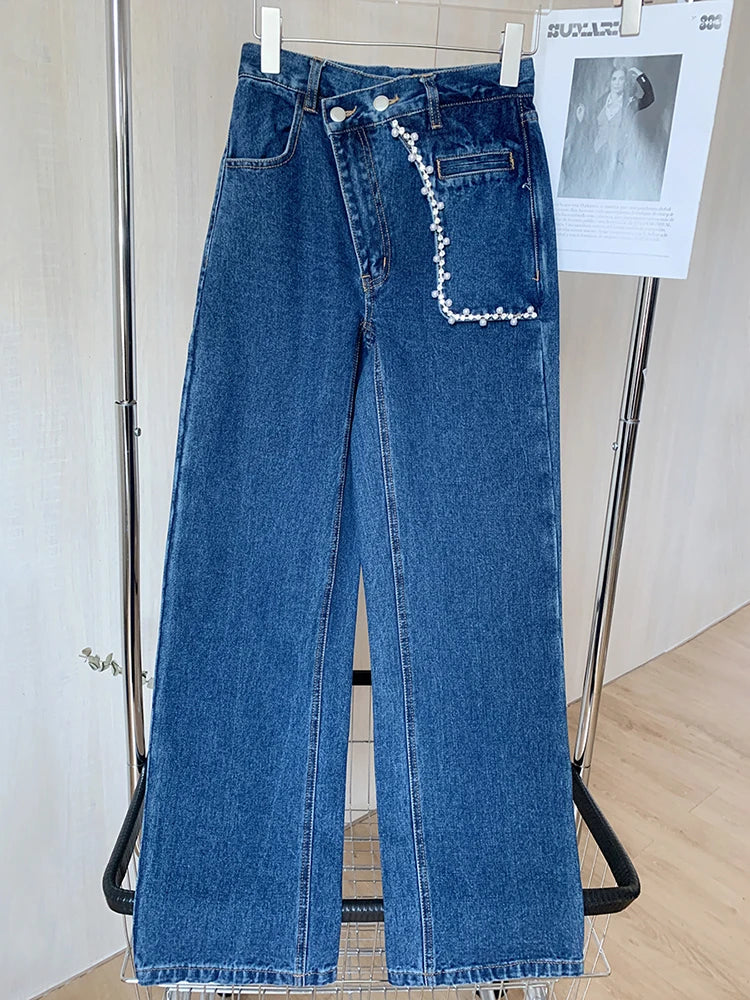 Casual Denim Wide Leg Pants For Women High Waist Loose Solid Minimalist Trousers Female Korean Fashion Clothing